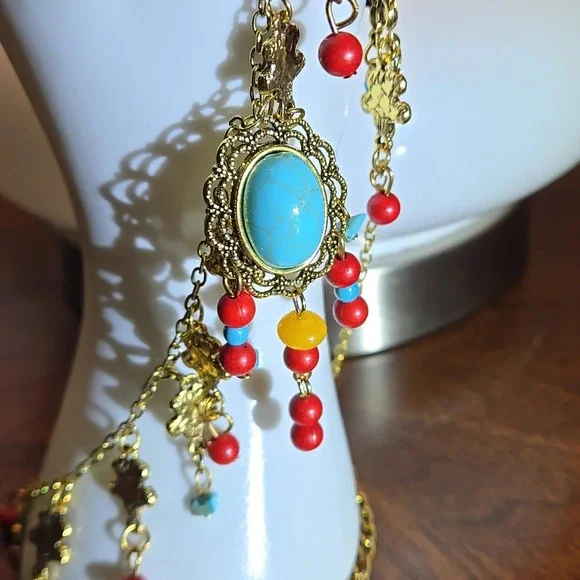 Retro Bohemian Trendy Cool Flowers, Multi-layered Handmade Tassel Necklace - Picture 2 of 6